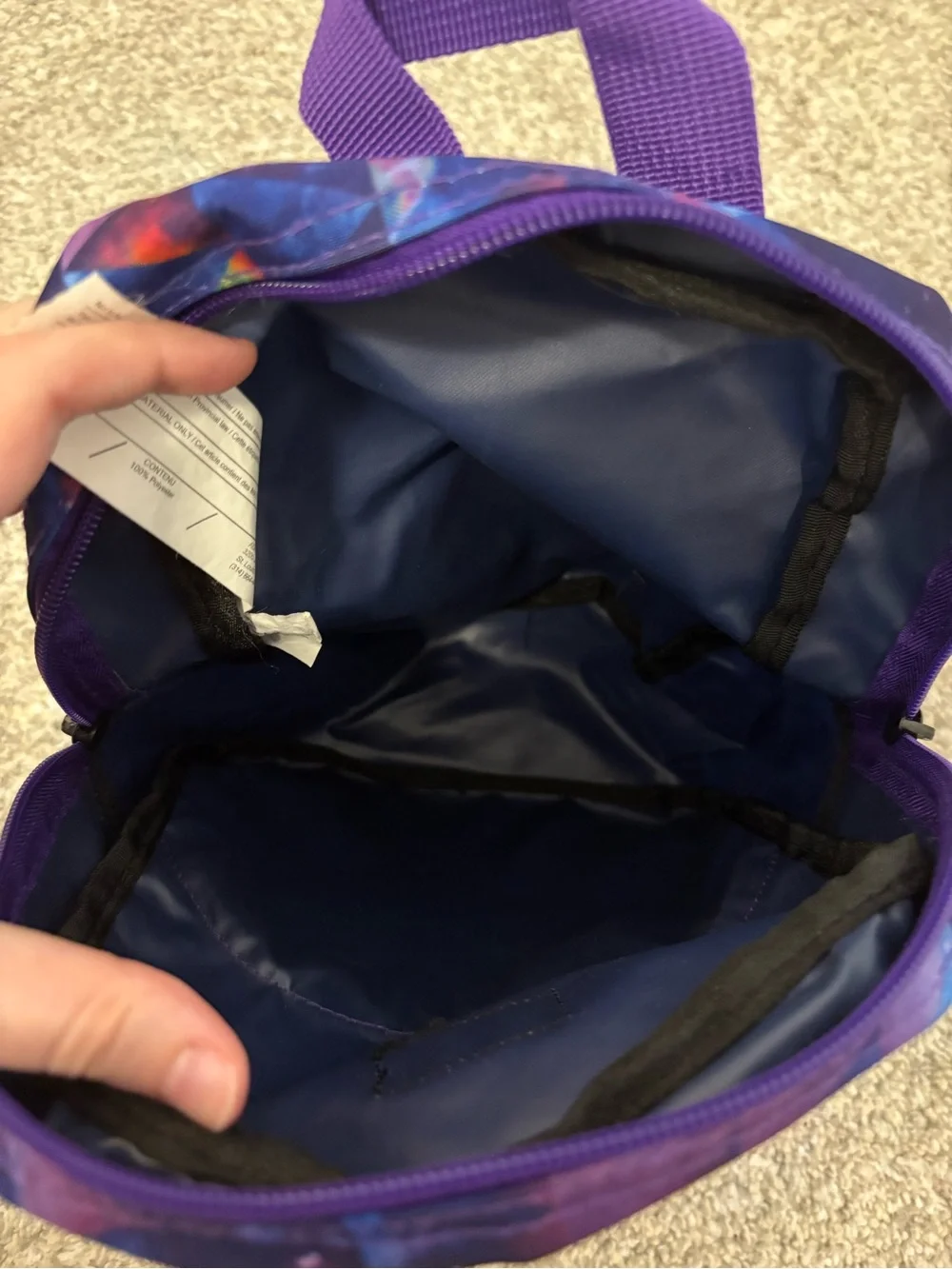 Dickies Purple Galaxy Triangle Mini Backpack with Blue and Pink Accents